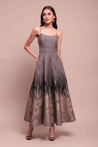 Label Ritu Kumar Grey Phoebe Long Dress indian designer wear online shopping melange singapore
