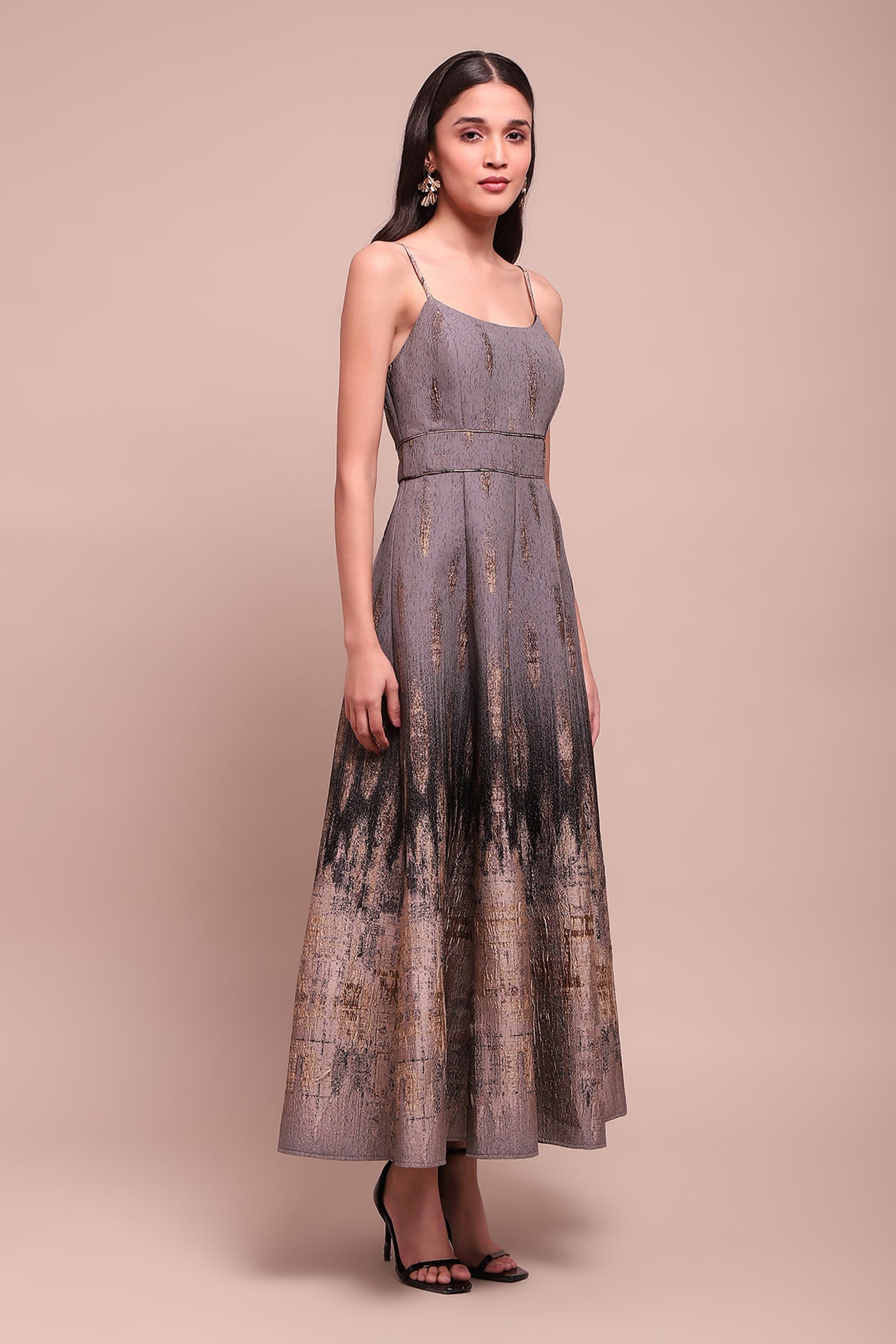 Label Ritu Kumar Grey Phoebe Long Dress indian designer wear online shopping melange singapore
