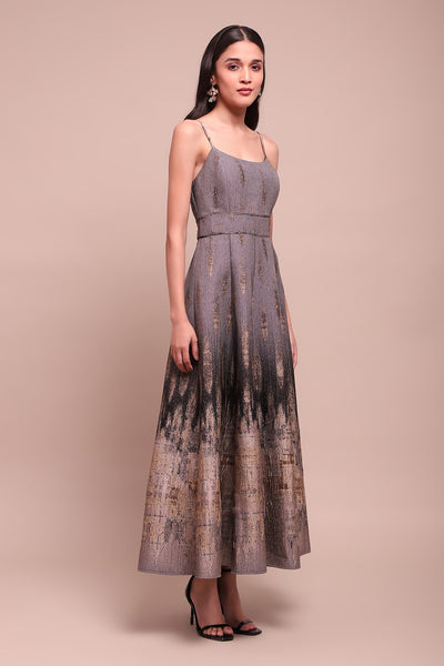 Label Ritu Kumar Grey Phoebe Long Dress indian designer wear online shopping melange singapore
