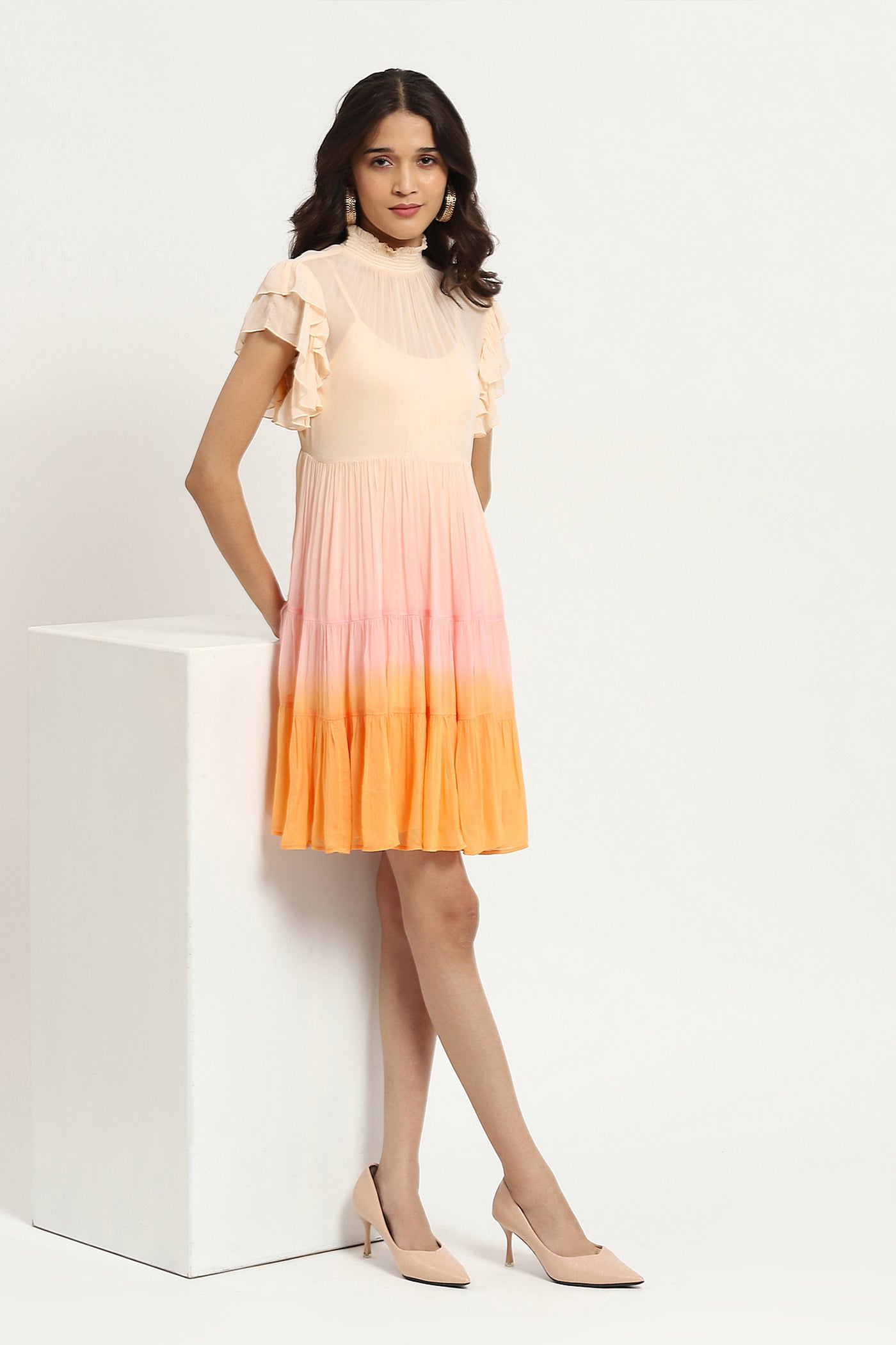 Label Ritu Kumar Multi Color Anza Ombre Shift Dress With Camisole indian designer wear online shopping melange singapore