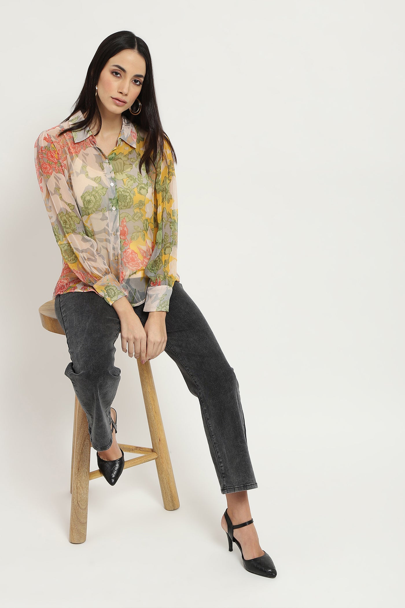 Label Ritu Kumar Multi Floriane Shirt With Camisole indian designer wear online shopping melange singapore