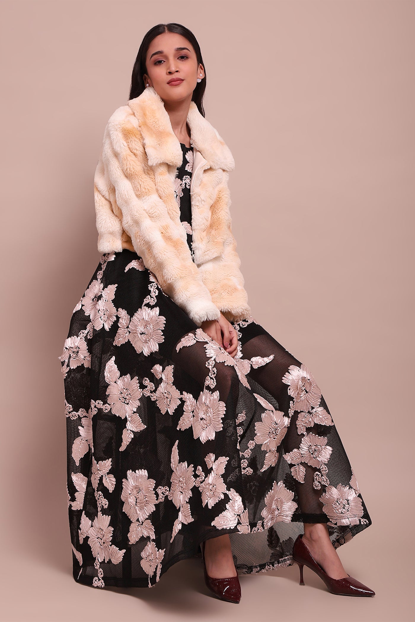 Label Ritu Kumar Off White Asher Faux Fur Jacket indian designer wear online shopping melange singapore