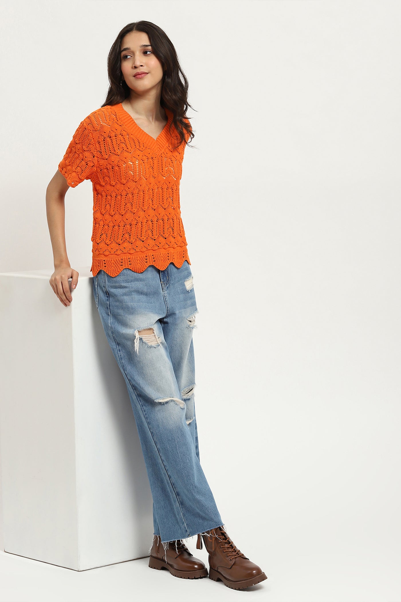 Label Ritu Kumar Orange Aubrey Top indian designer wear online shopping melange singapore
