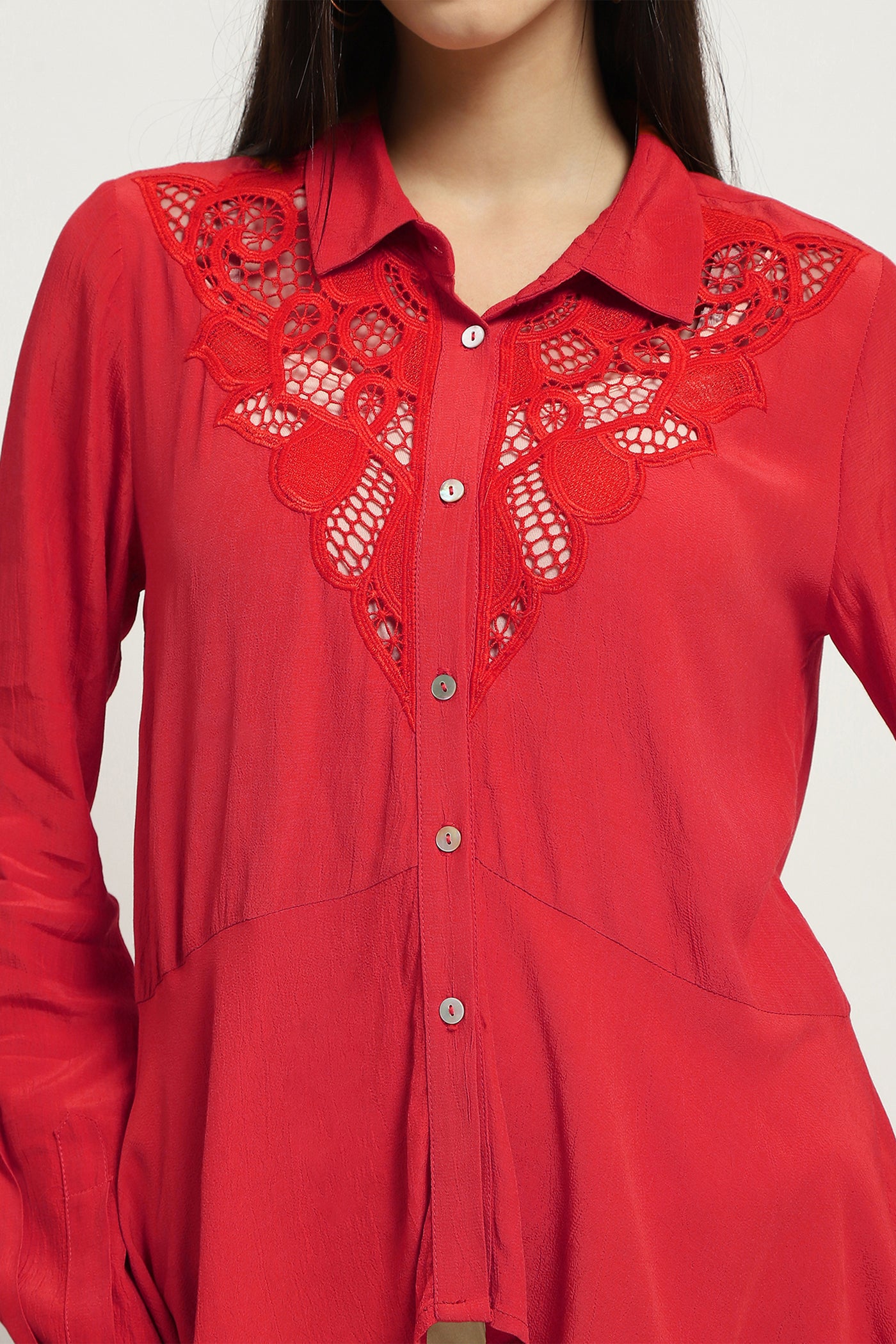 Label Ritu Kumar Red Elicia Shirt indian designer wear online shopping melange singapore