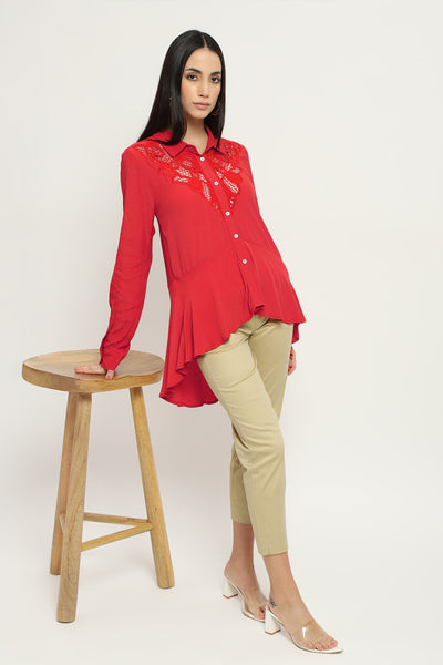 Label Ritu Kumar Red Elicia Shirt indian designer wear online shopping melange singapore