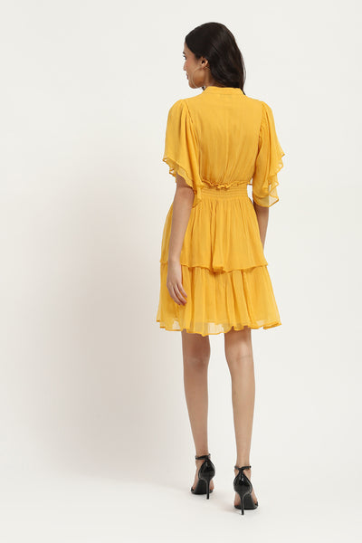 Label Ritu Kumar Yellow Leena Short Dress indian designer wear online shopping melange singapore