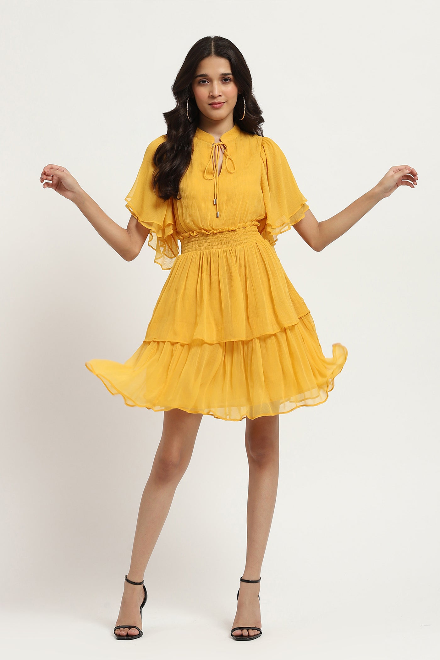 Label Ritu Kumar Yellow Leena Short Dress indian designer wear online shopping melange singapore