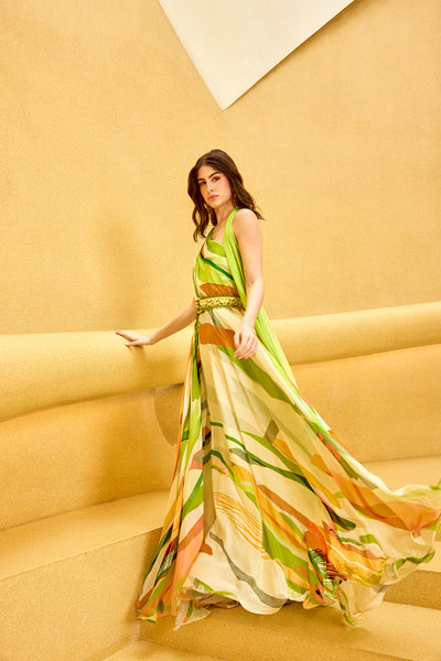 Mandira Wirk Pink Florid Dress Lime Summer Crisp Ombre Jumpsuit indian designer wear online shopping melange singapore