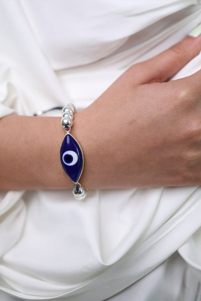 MNSH Blue Evil Eye Bracelet In Silver indian designer wear online shopping melange singapore