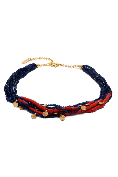 MNSH Bohême Beads Coral Necklace Red Blue Online Shopping Womenswear Indian Designer Wear Melange Singapore Festival Weddings Destination Weddings Resort