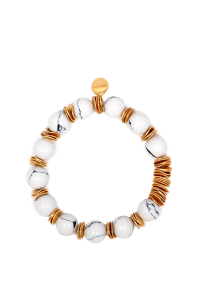 MNSH Bohême Beads Howlite Ball Bracelet White Gold Festivals Resort Gifting Online Shopping Melange Singapore Indian Designer Wear