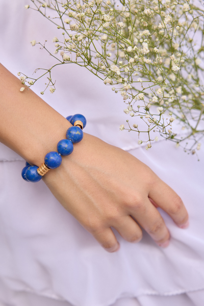 MNSH Bohême Beads Lapis Ball Bracelet Womenswear Indian Designer Wear Blue Gold Online Shopping Indian Designer Wear Gifting Resort