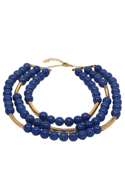 MNSH Bohême Beads Lapis Layered Necklace Blue Gold Womenswear Online Shopping Melange Singapore Indian Designer Wear Festival Weddings Destination Wedding Resort