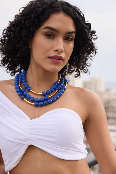 MNSH Bohême Beads Lapis Layered Necklace Blue Gold Womenswear Online Shopping Melange Singapore Indian Designer Wear Festival Weddings Destination Wedding Resort