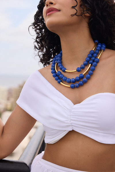 MNSH Bohême Beads Lapis Layered Necklace Blue Gold Womenswear Online Shopping Melange Singapore Indian Designer Wear Festival Weddings Destination Wedding Resort