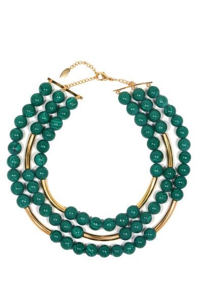 MNSH Bohême Beads Malachite Layered Necklace Green Gold Online Shopping Womenswear Indian Designer Wear Melange Singapore Festival Weddings Destination Weddings Resort