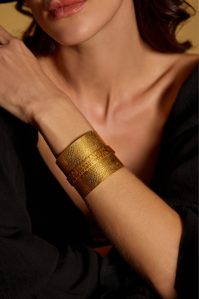 MNSH Gold Textured Cuff Online Shopping Melange Singapore Indian Designer Wear Gifting Resort Destination Weddings