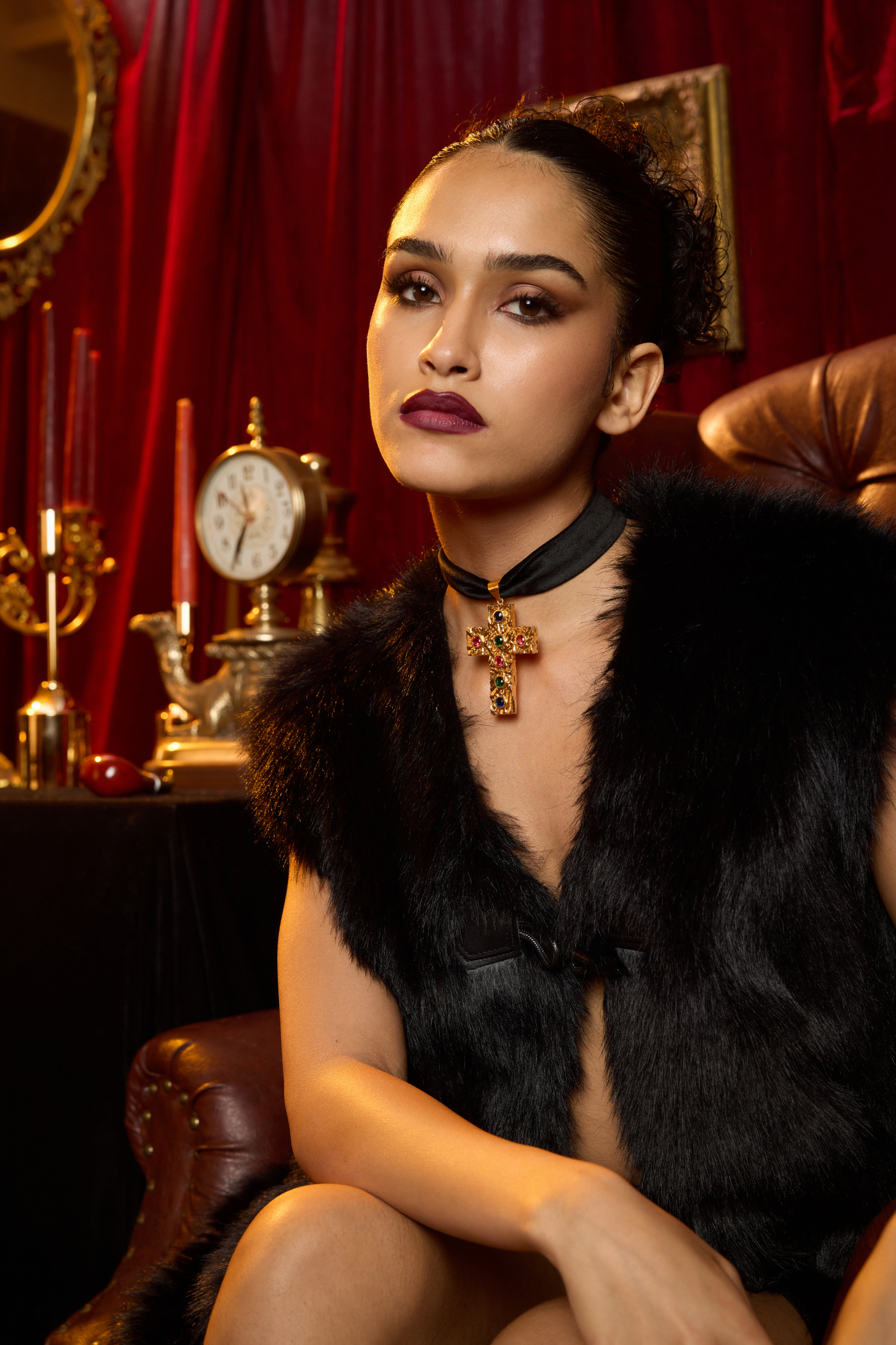 MNSH Mob Wife Studded Cross Choker Womenswear Indian Designer Wear Online Shopping Melange Singapore Gifting