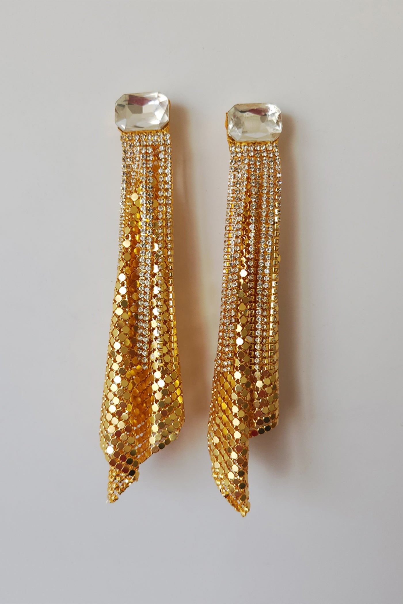 MNSH Rhinestone Party Earrings In Gold indian designer wear online shopping melange singapore