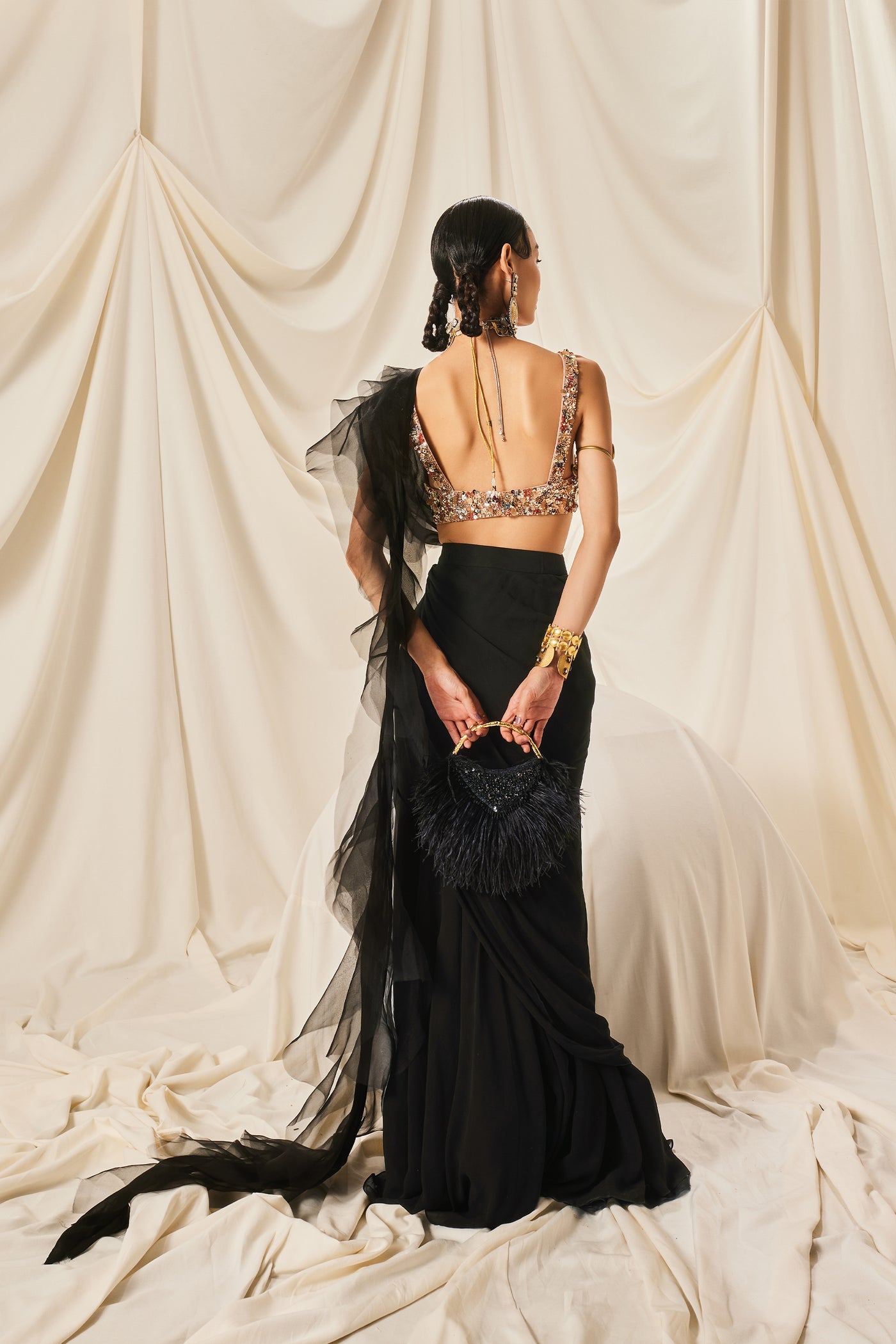 Maison Blu Black Draped Saree Set indian designer wear online shopping melange singapore