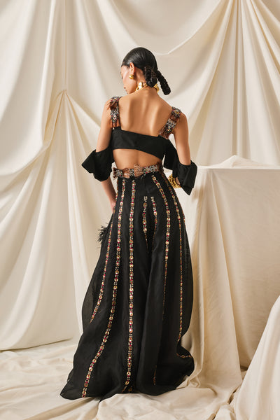 Maison Blu Black Ruffle Crop Top Set indian designer wear online shopping melange singapore