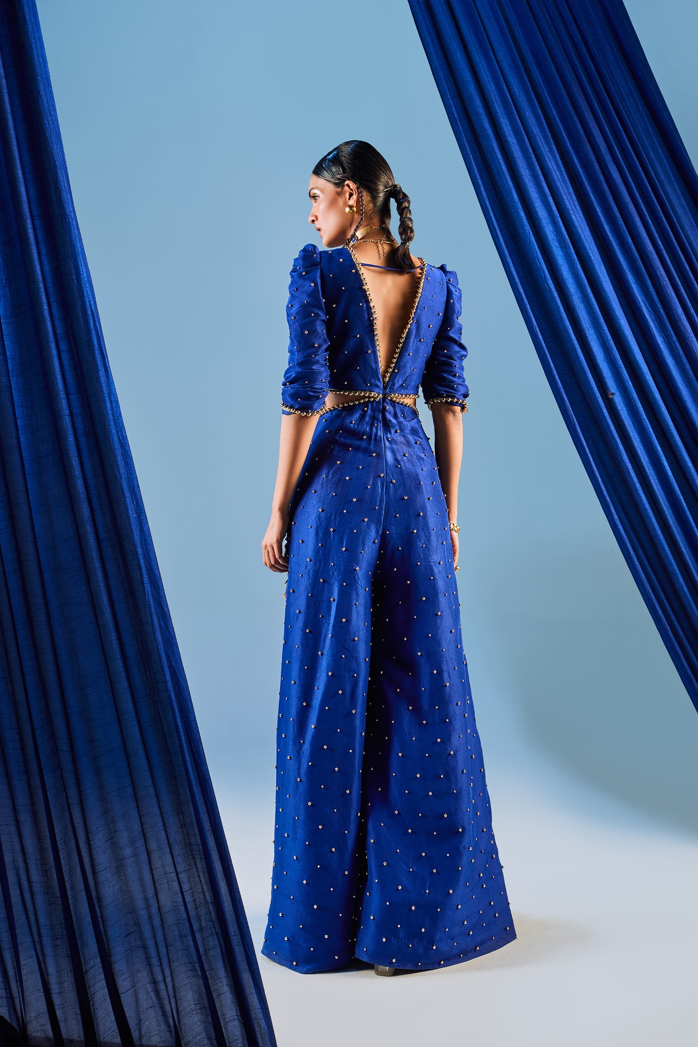 Maison Blu Electric Blue Cut Out Jumpsuit indian designer wear online shopping melange singapore