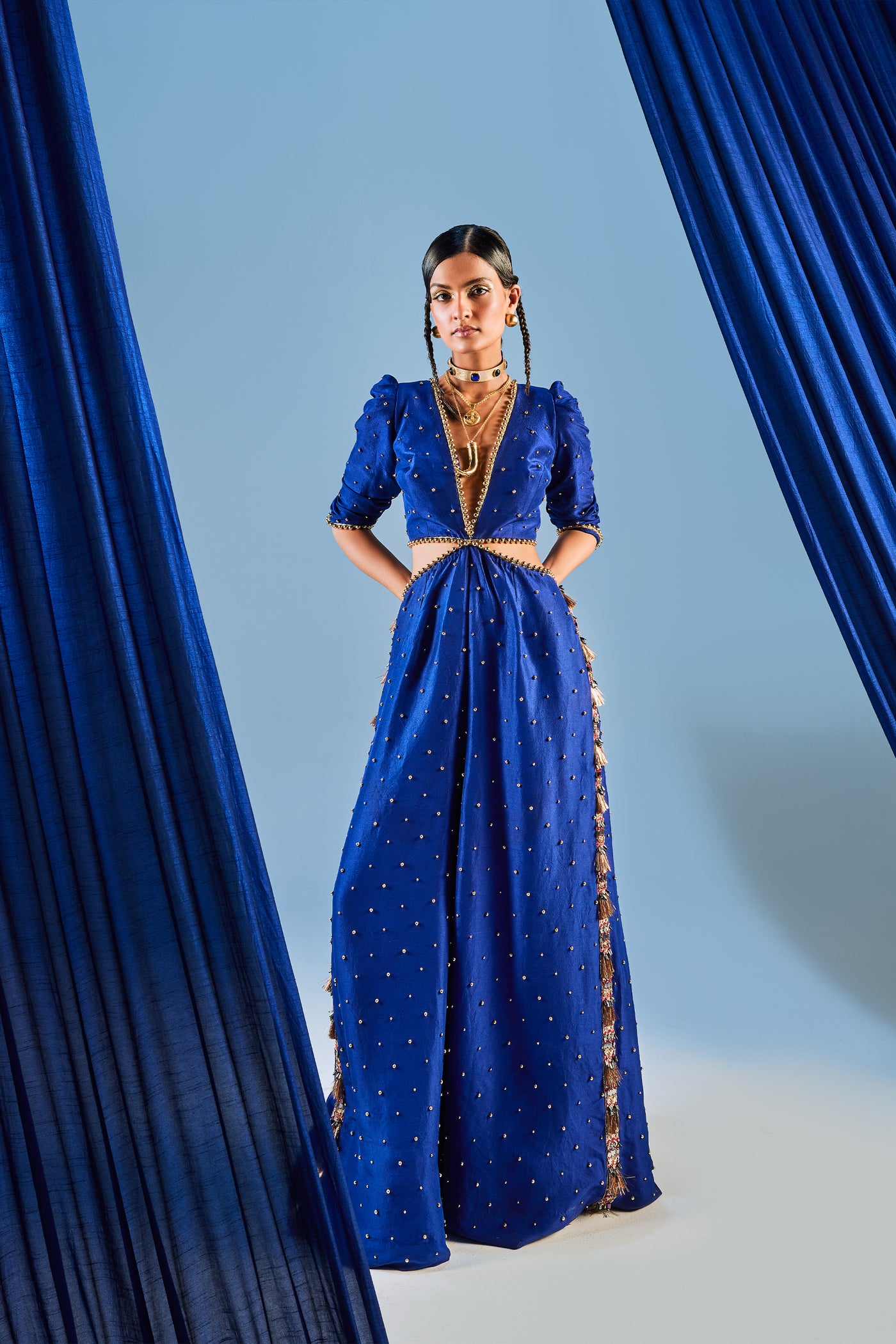 Maison Blu Electric Blue Cut Out Jumpsuit indian designer wear online shopping melange singapore