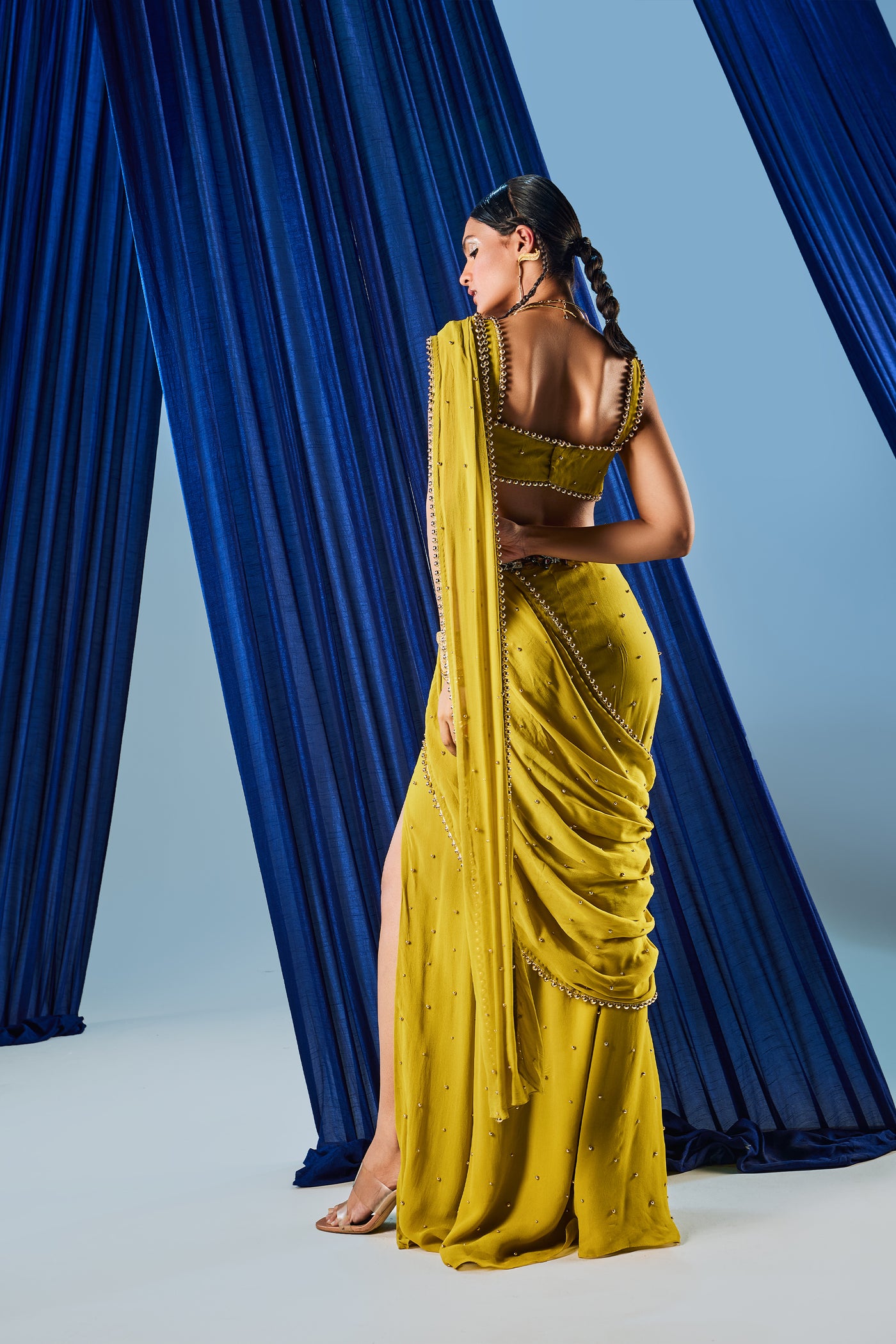 Maison Blu Green Draped Saree Set indian designer wear online shopping melange singapore