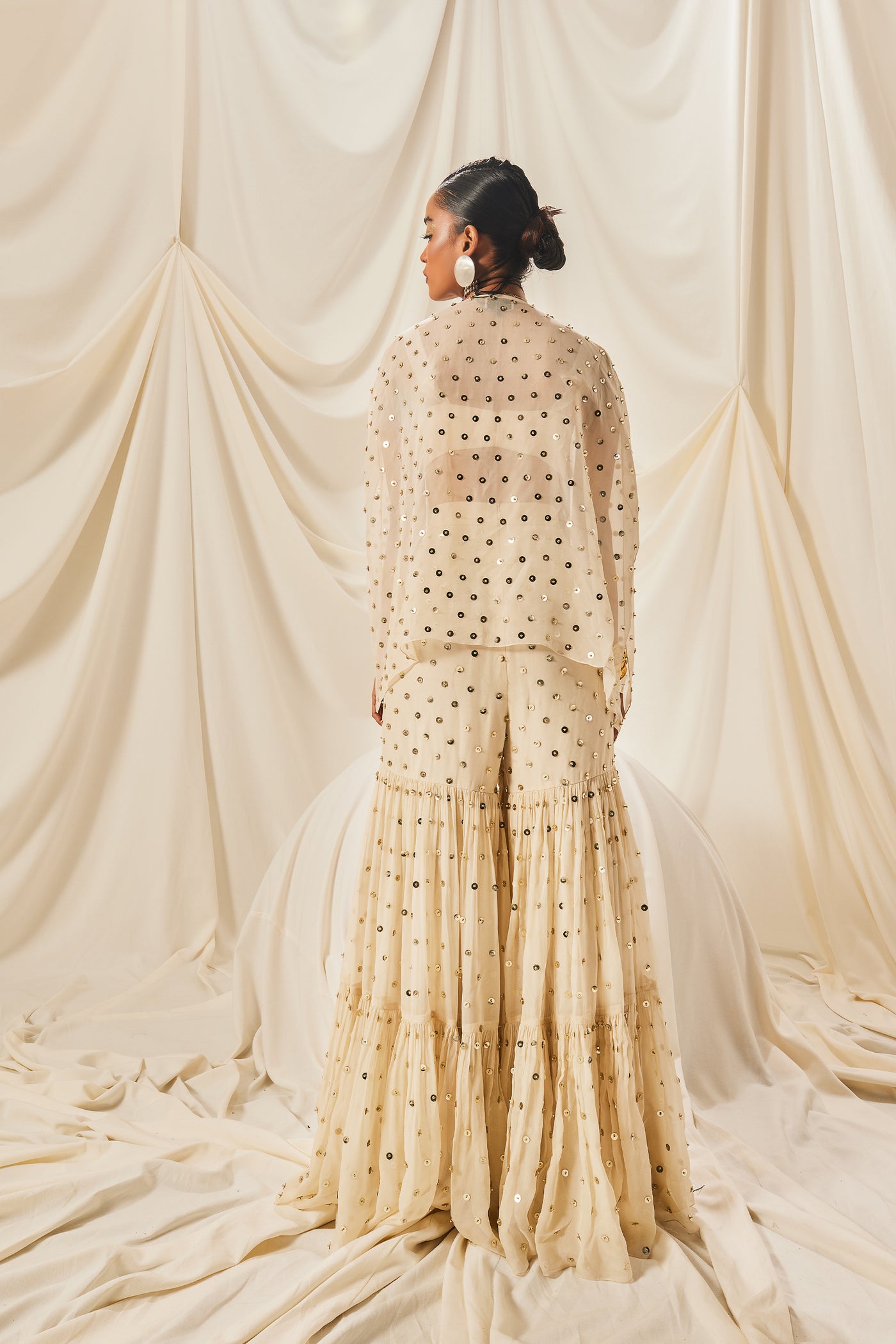 Maison Blu Ivory Tiered Gharara With Sequence Set indian designer wear online shopping melange singapore