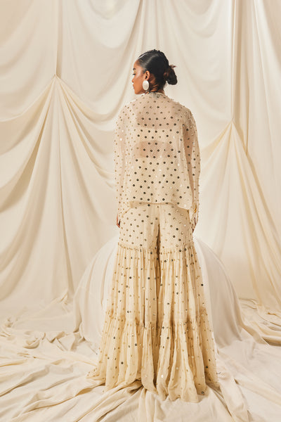 Maison Blu Ivory Tiered Gharara With Sequence Set indian designer wear online shopping melange singapore