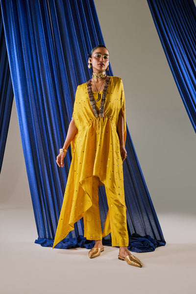 Maison Blu Mustard Yellow Cape Set  indian designer wear online shopping melange singapore