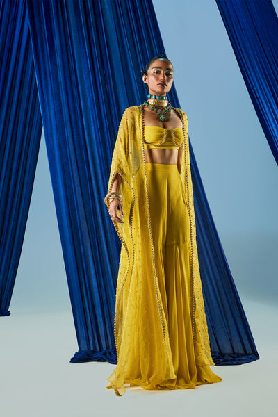 Maison Blu Mustered Yellow Cape Set indian designer wear online shopping melange singapore