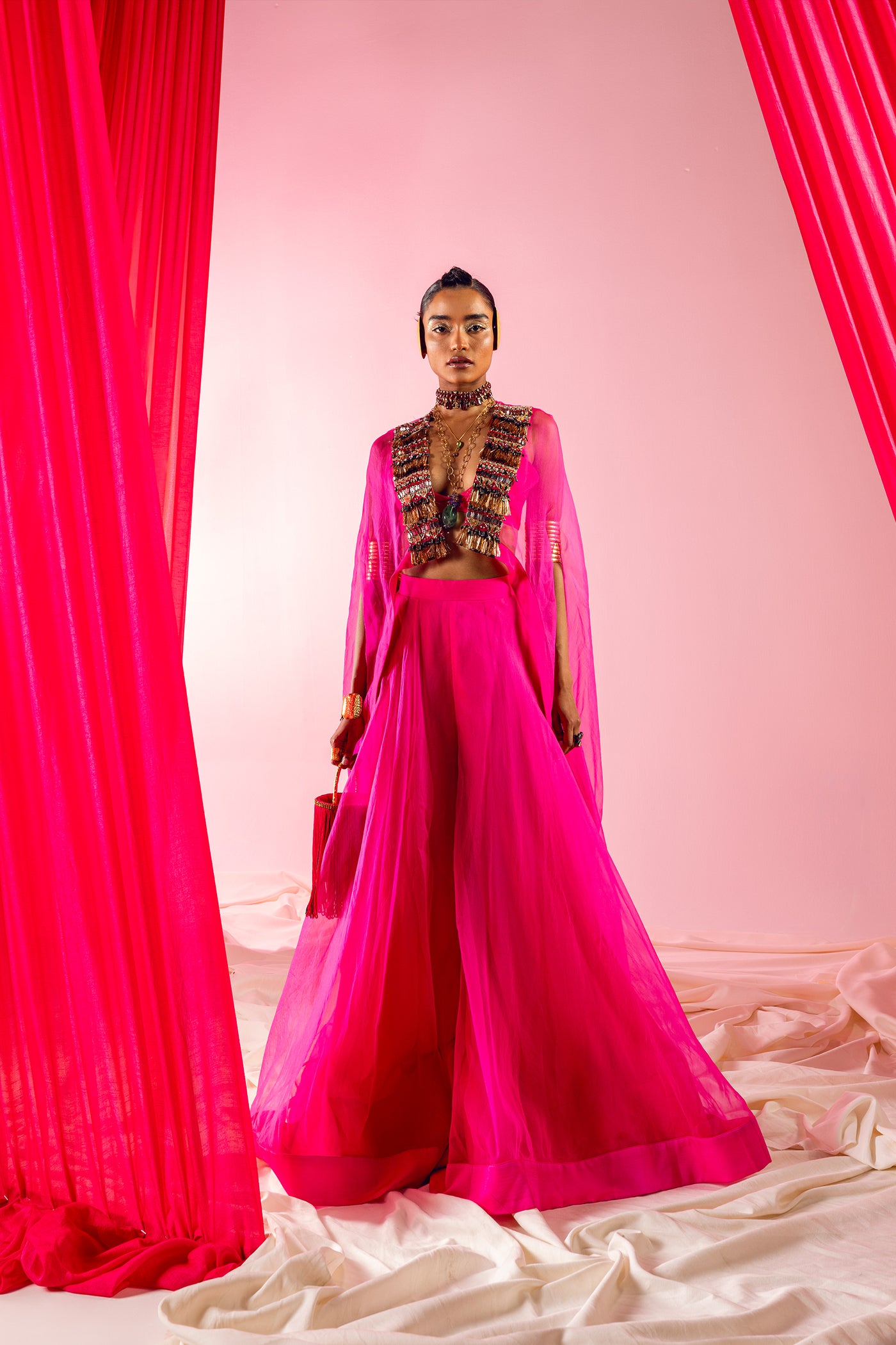 Maison Blu Pink Cape Set indian designer wear online shopping melange singapore