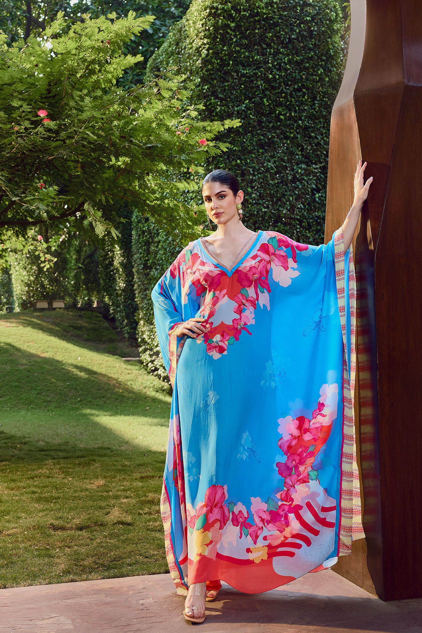 Mandira Wirk Blue Azure Bloom Kaftan indian designer wear online shopping melange singapore