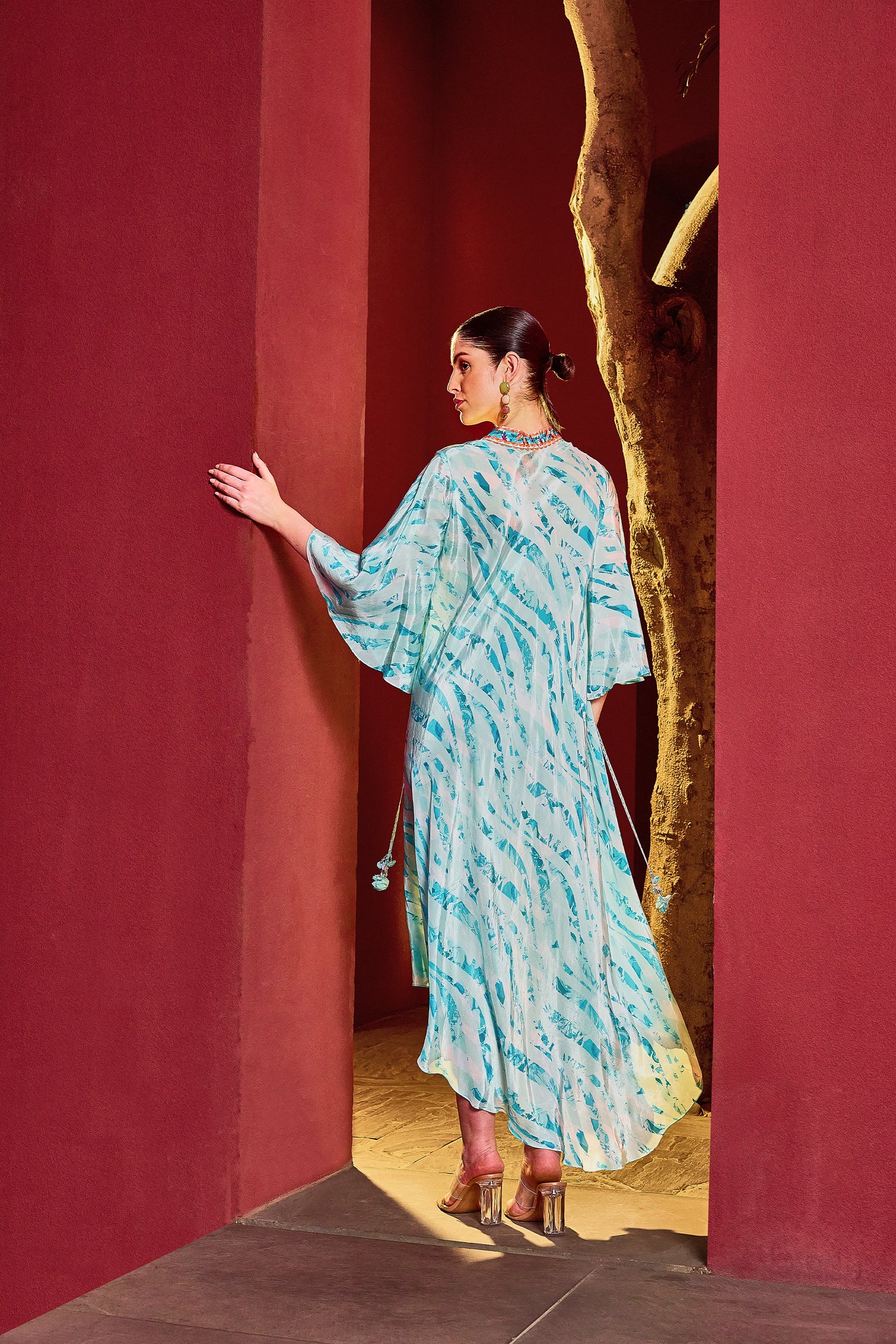 Mandira Wirk Blue Breeze Asymmetrical Kaftan Dress indian designer wear online shopping melange singapore