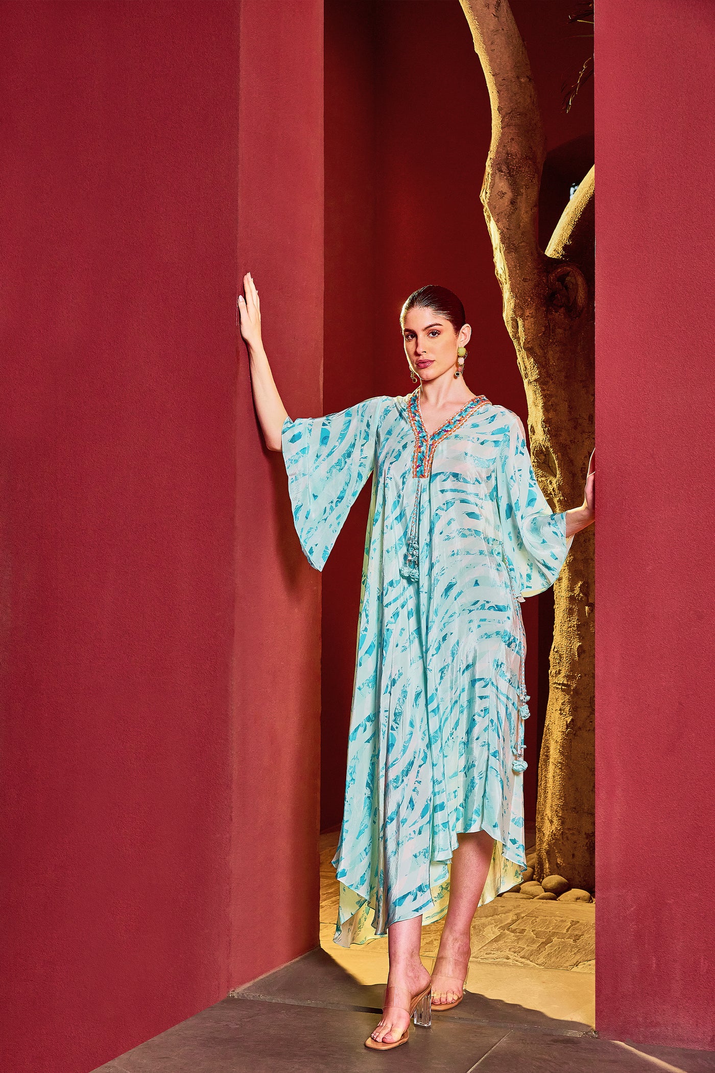 Mandira Wirk Blue Breeze Asymmetrical Kaftan Dress indian designer wear online shopping melange singapore