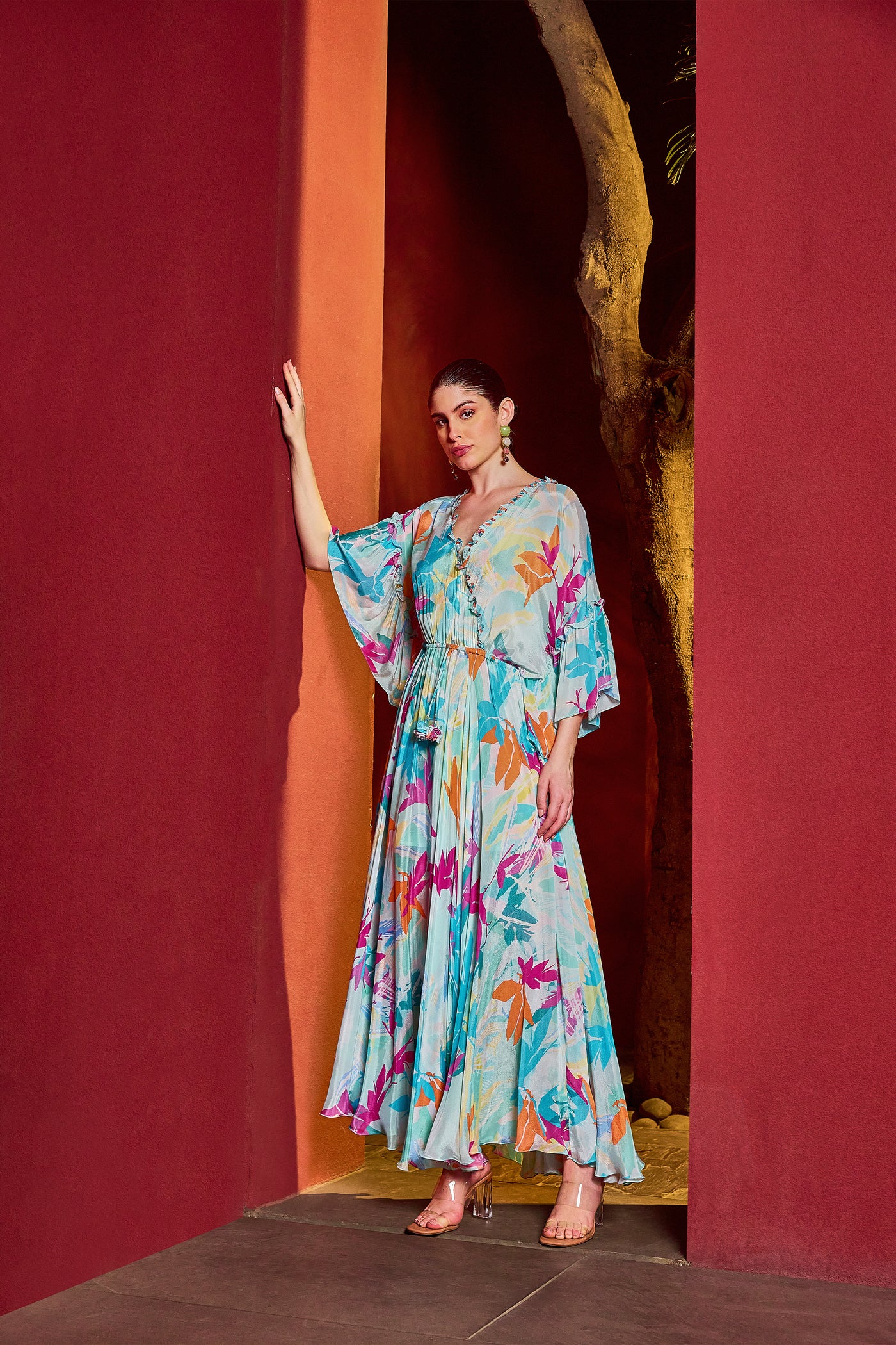 Mandira Wirk Blue Breeze Asymmetrical Kaftan Dress indian designer wear online shopping melange singapore