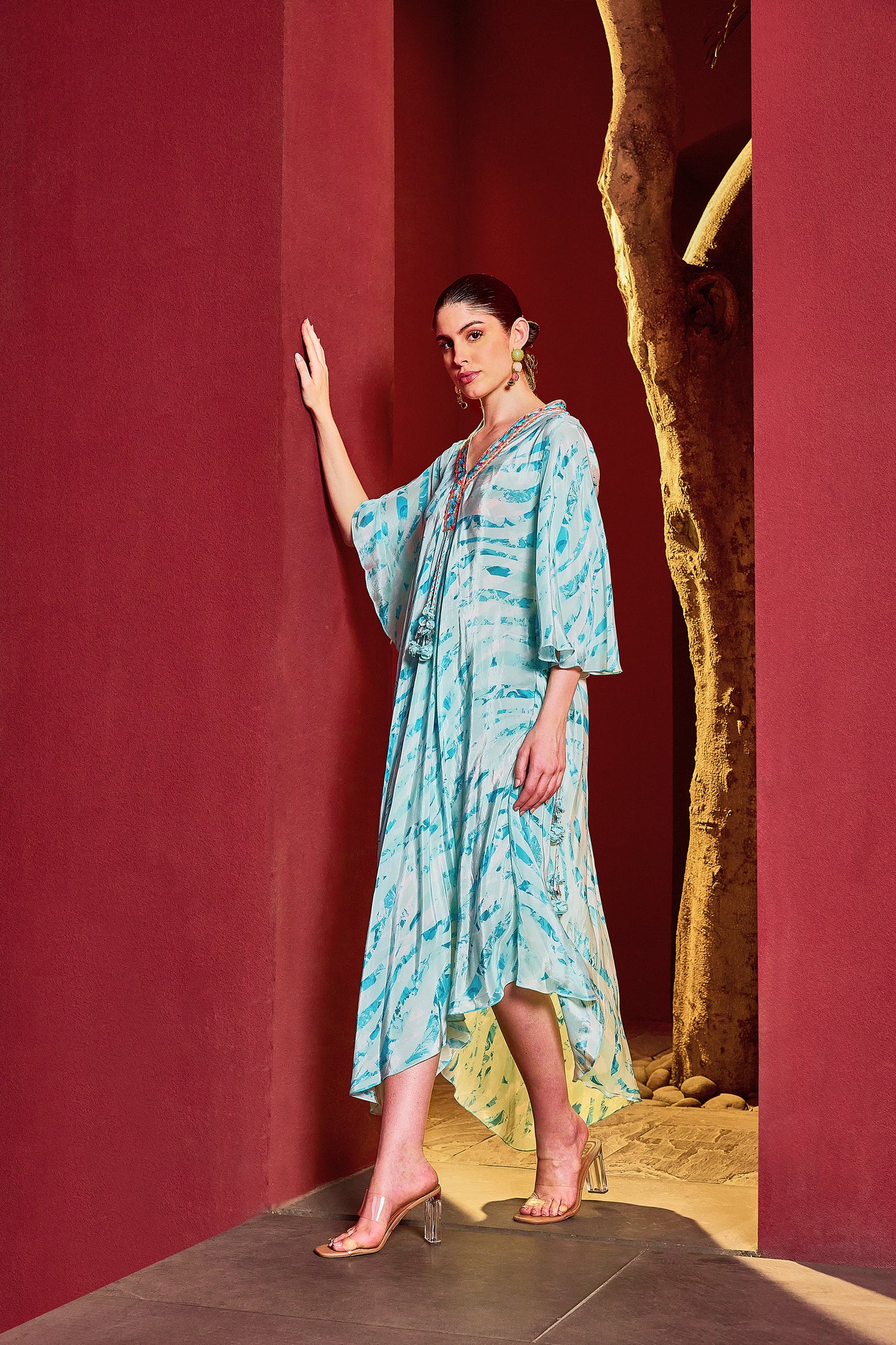 Mandira Wirk Blue Breeze Asymmetrical Kaftan Dress indian designer wear online shopping melange singapore