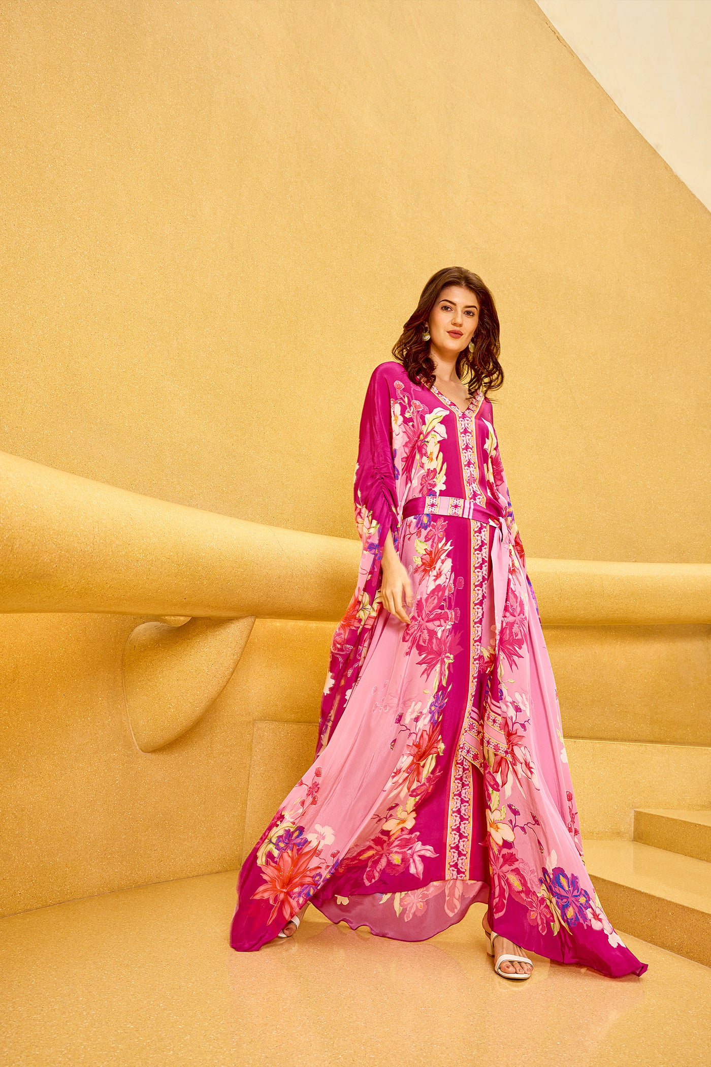 Mandira Wirk Floral Placement Kaftan Dress indian designer wear online shopping melange singapore