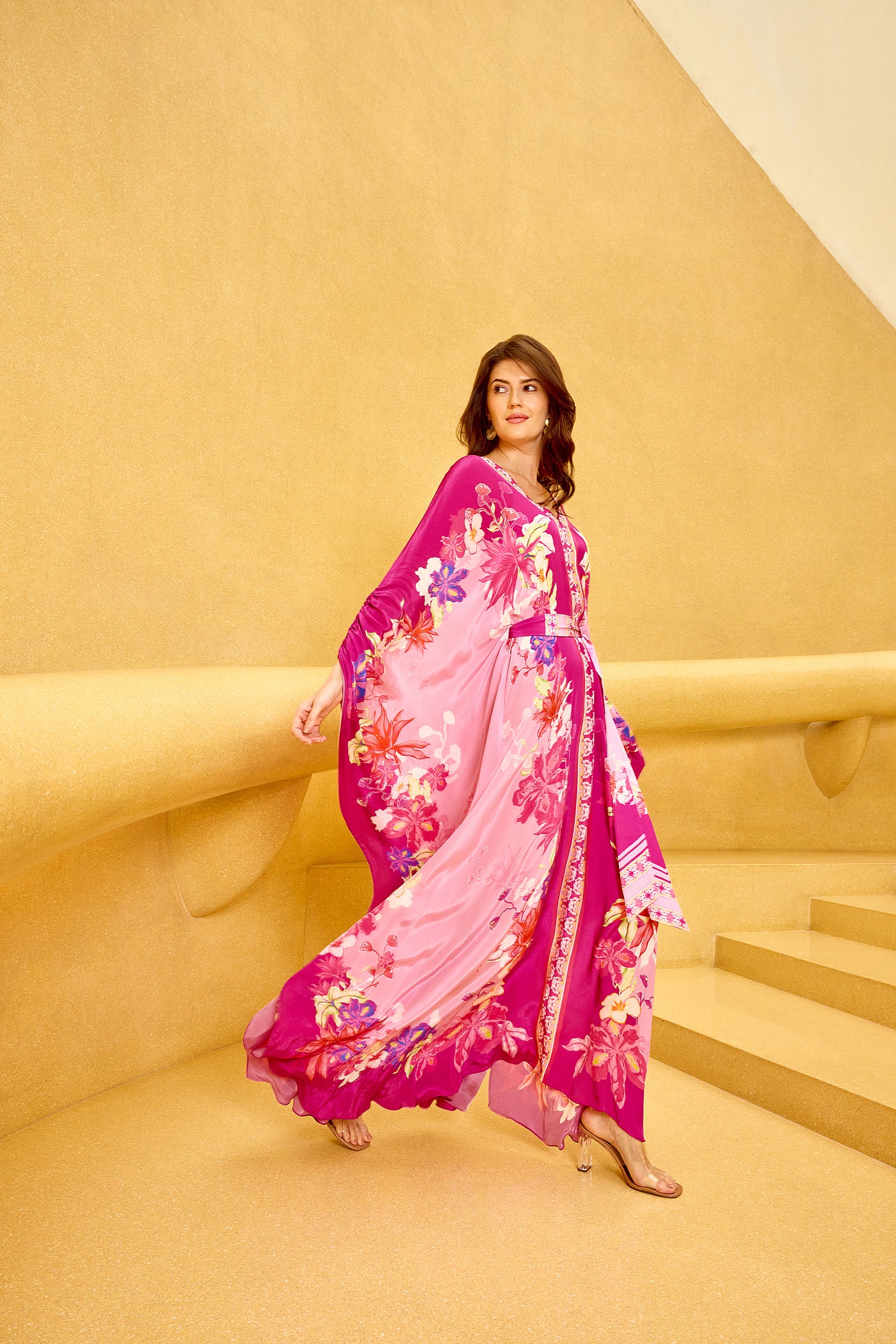 Mandira Wirk Floral Placement Kaftan Dress indian designer wear online shopping melange singapore