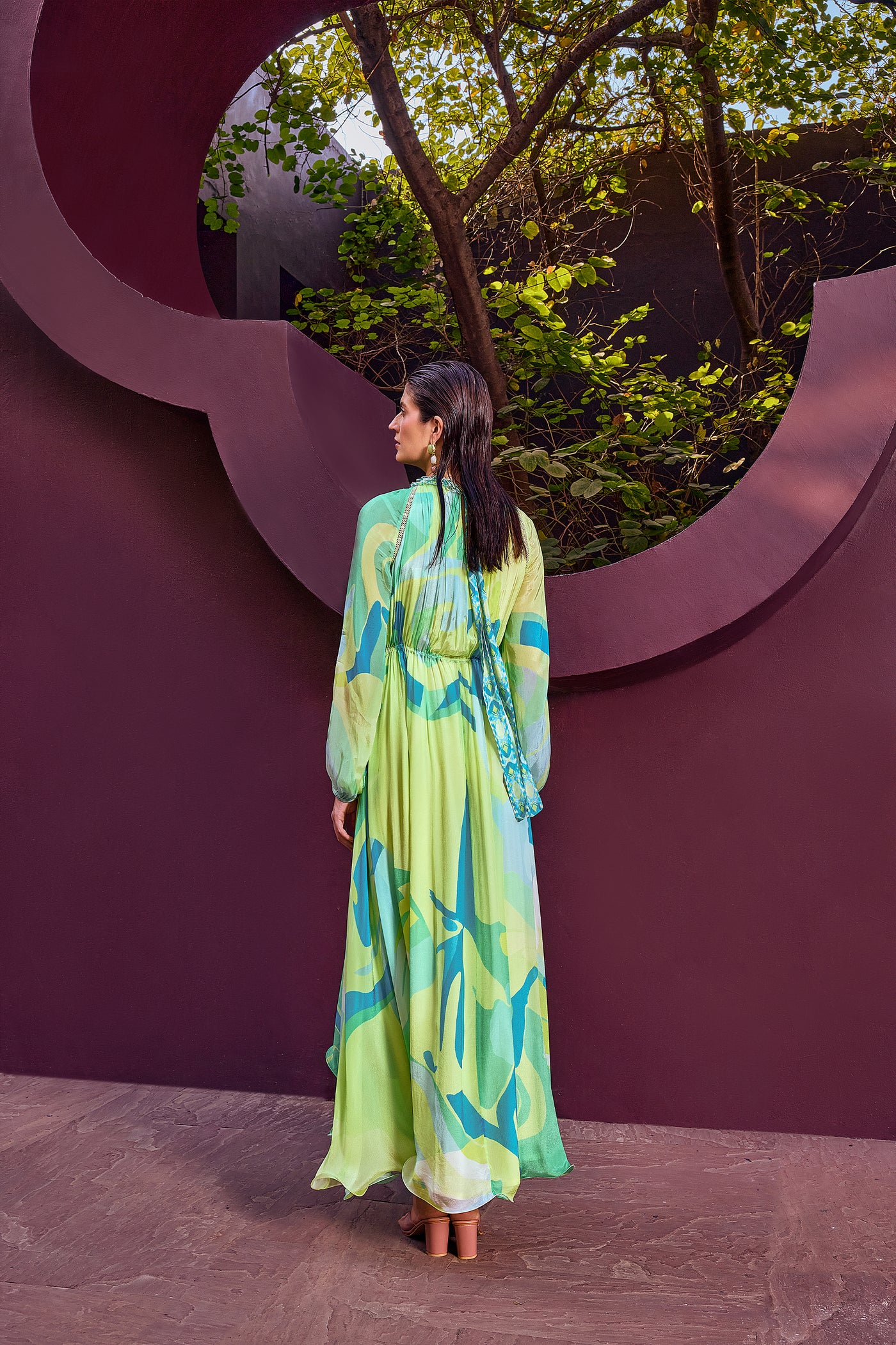 Mandira Wirk Green Abstract Geo Dress indian designer wear online shopping melange singapore