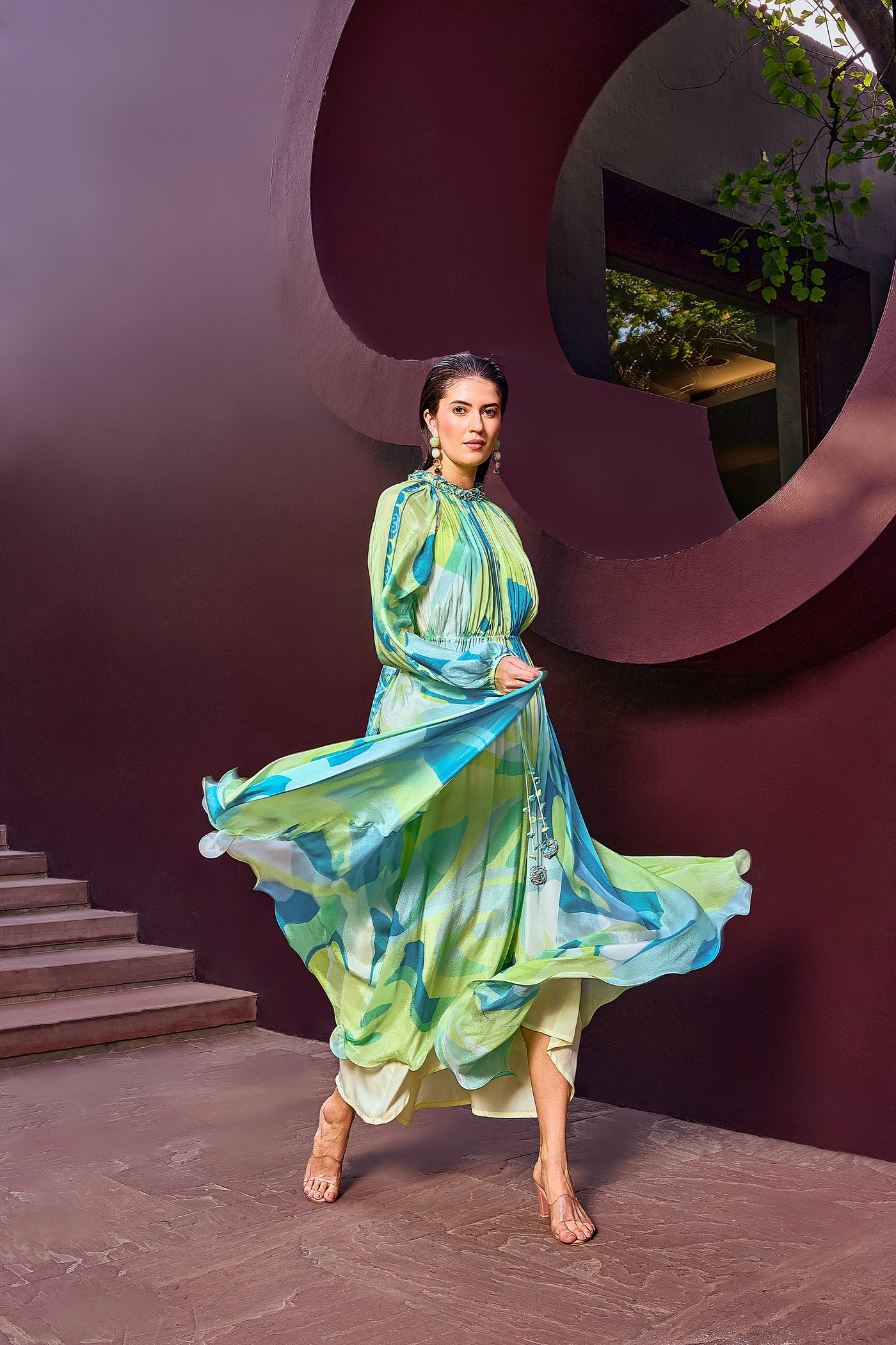 Mandira Wirk Green Abstract Geo Dress indian designer wear online shopping melange singapore