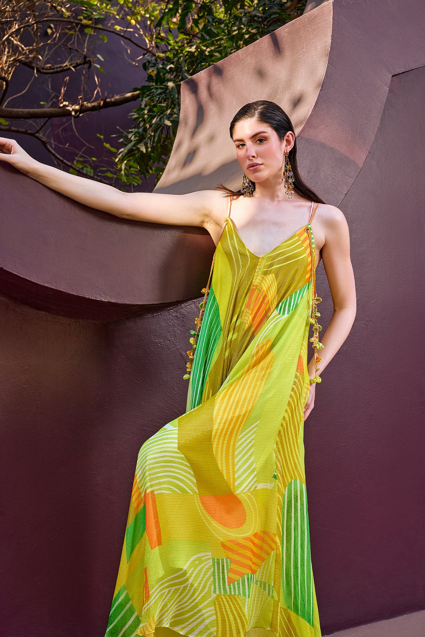 Mandira Wirk Lurex Strappy Backless Flowy Dress indian designer wear online shopping melange singapore