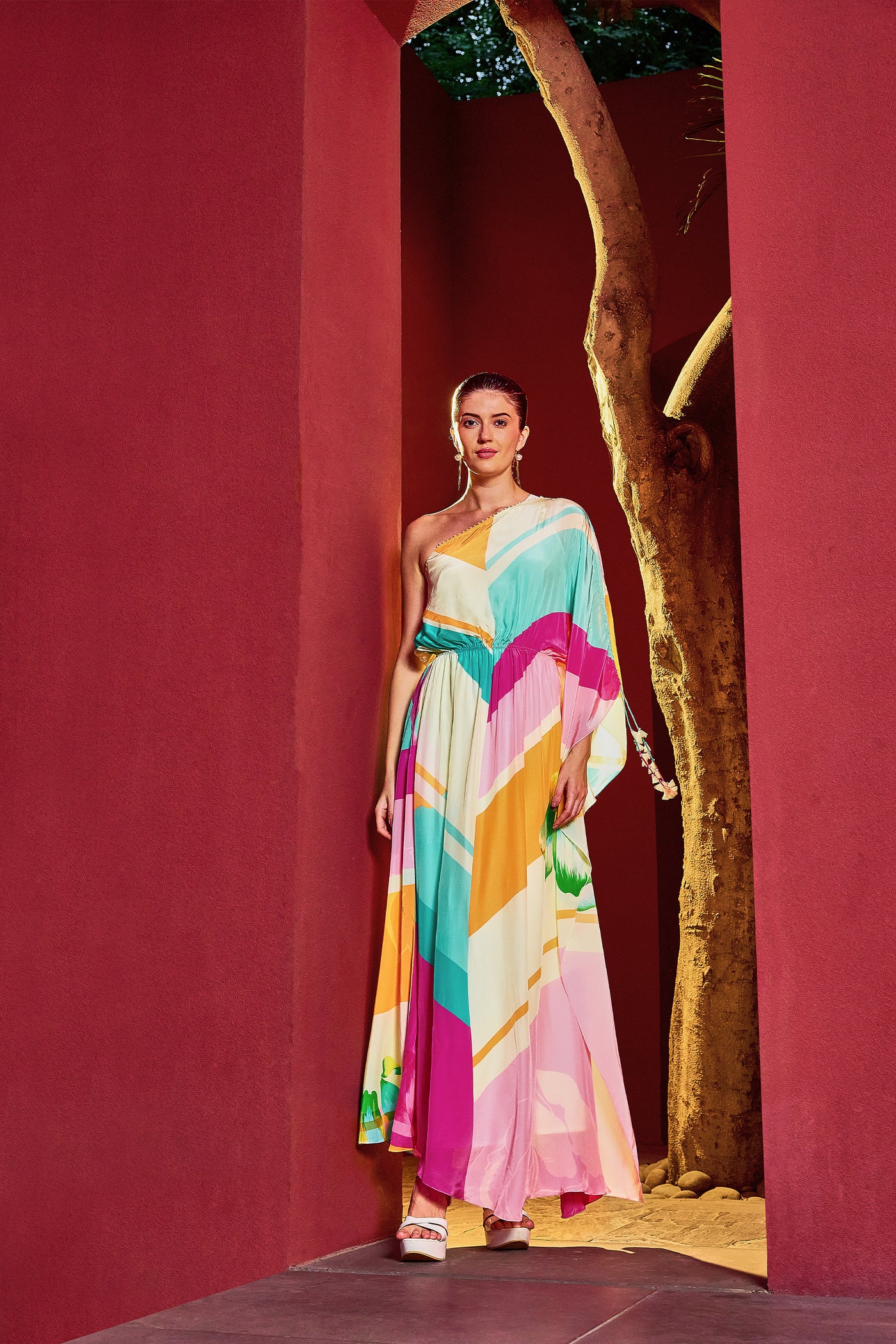 Mandira Wirk Multi One-Shoulder Kaftan indian designer wear online shopping melange singapore