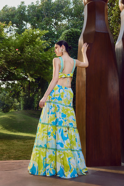 Mandira Wirk Printed Plunge Backless Maxi Dress indian designer wear online shopping melange singapore