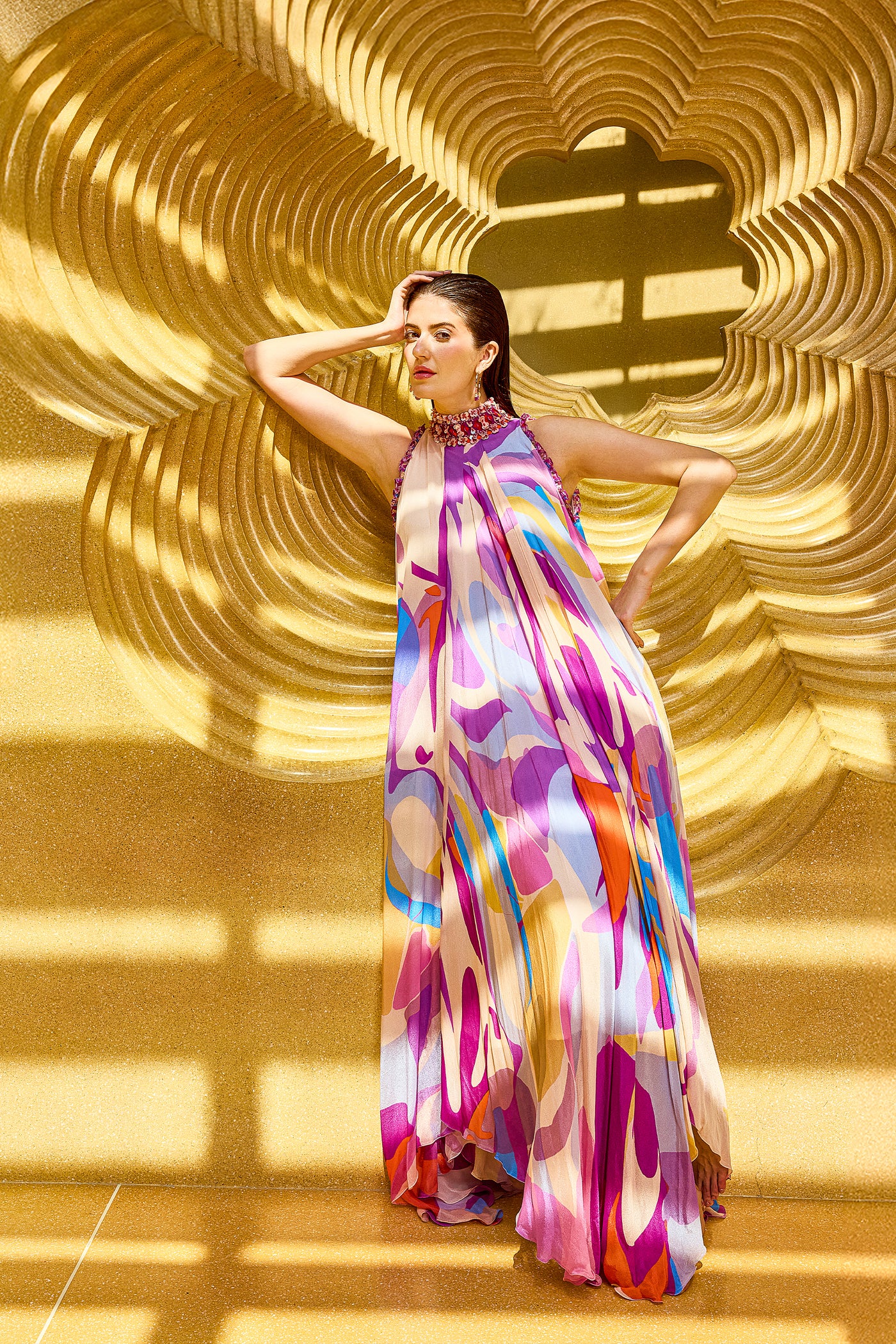 Mandira Wirk Purple Abstract Geo Dress indian designer wear online shopping melange singapore
