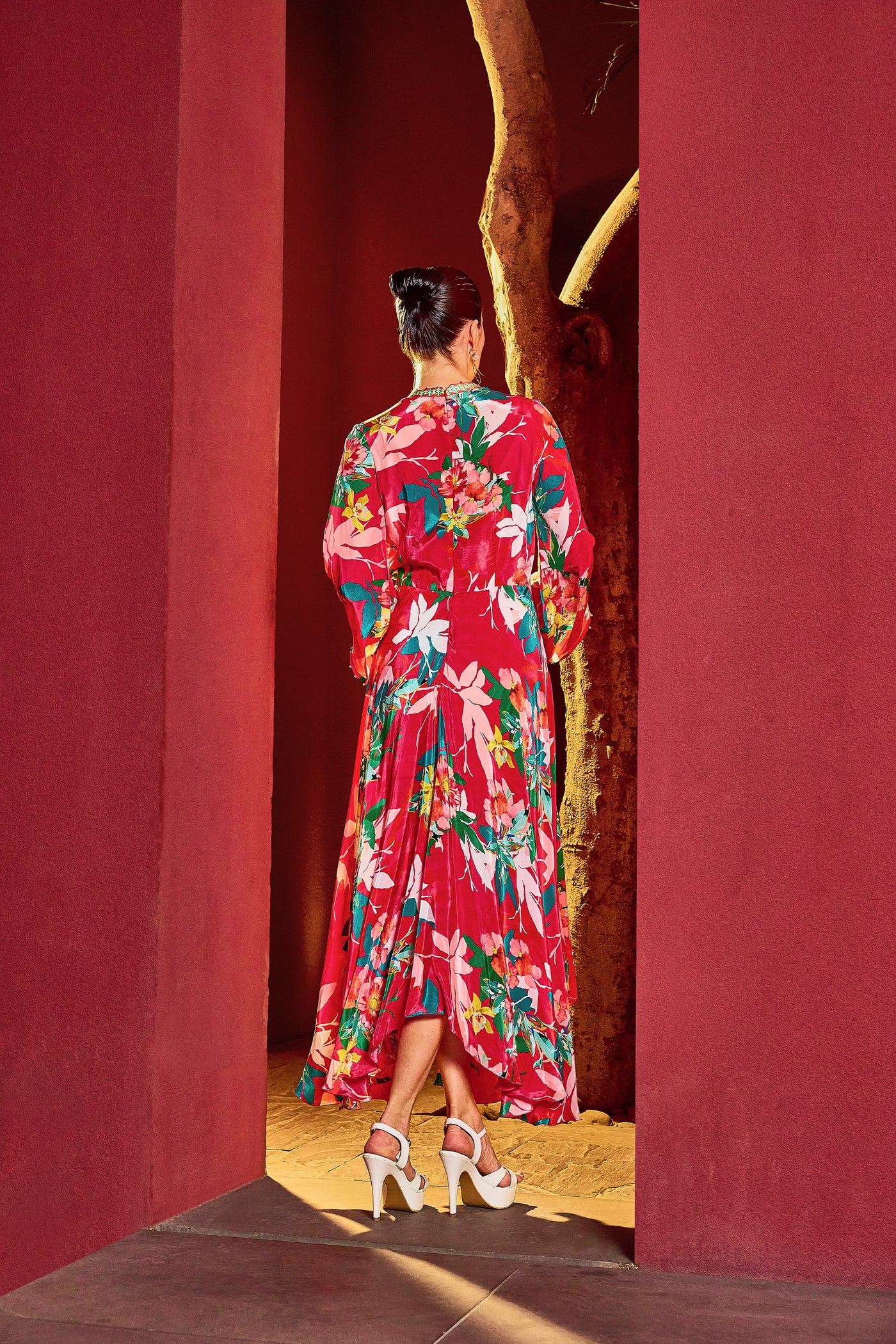 Mandira Wirk Red Scarlet Kaftan Dress indian designer wear online shopping melange singapore