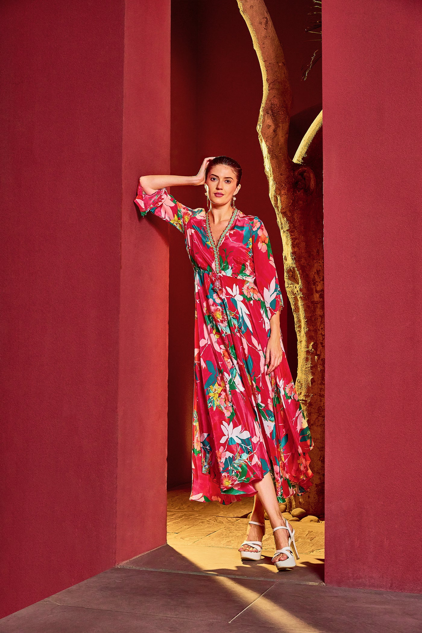 Mandira Wirk Red Scarlet Kaftan Dress indian designer wear online shopping melange singapore