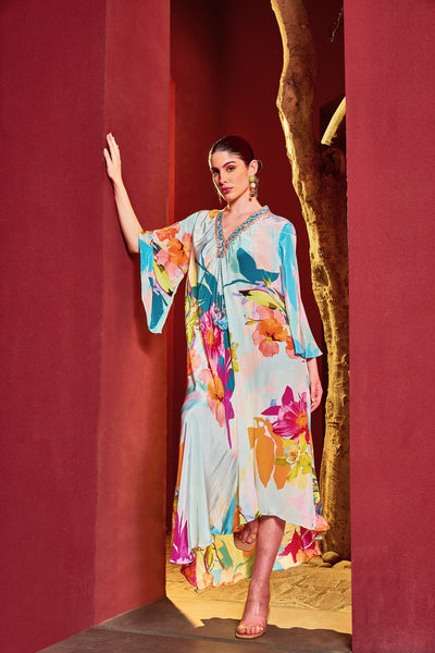 Mandira Wirk Sky Asymmetrical Kaftan Dress indian designer wear online shopping melange singapore