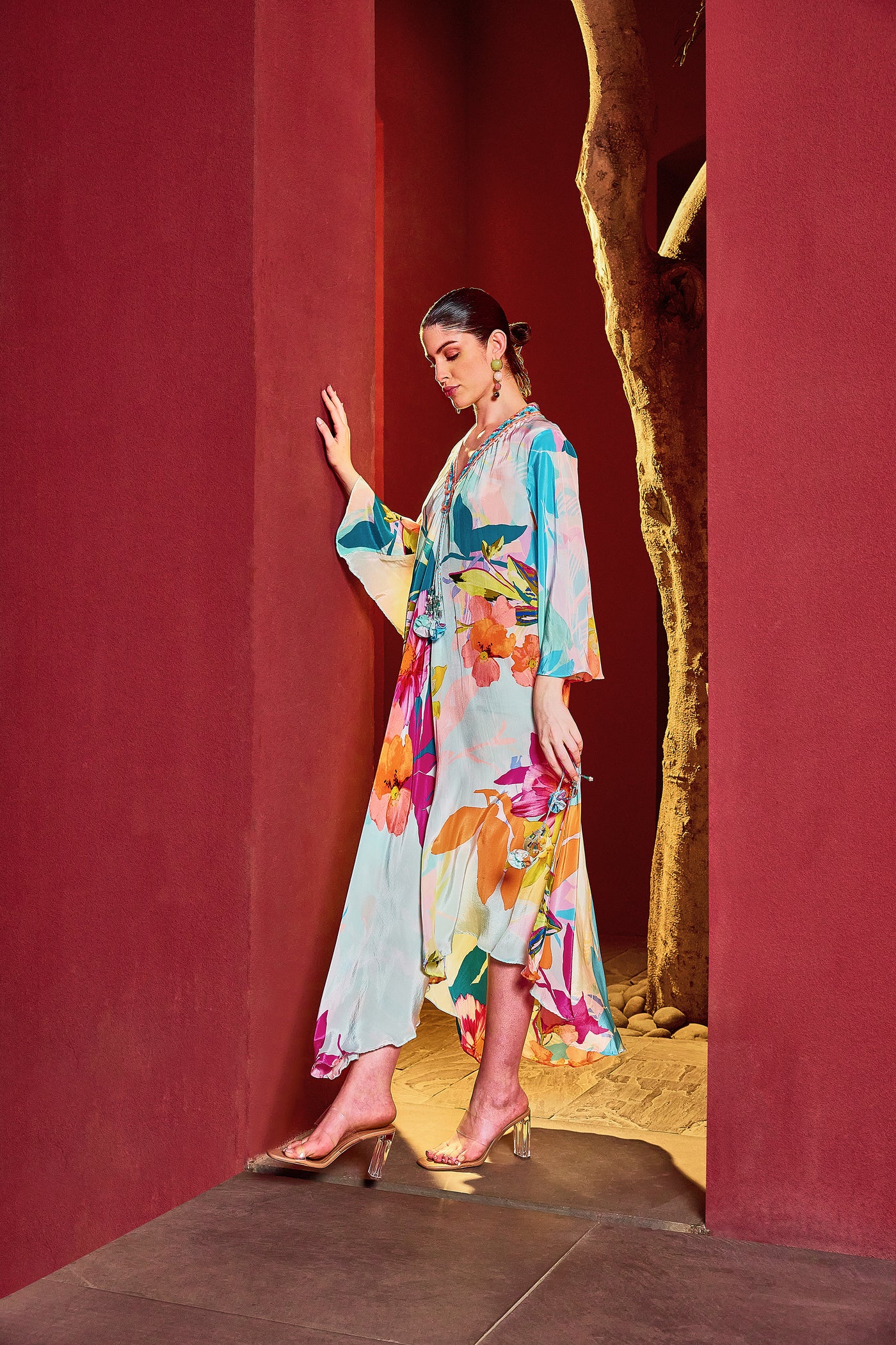 Mandira Wirk Sky Asymmetrical Kaftan Dress indian designer wear online shopping melange singapore